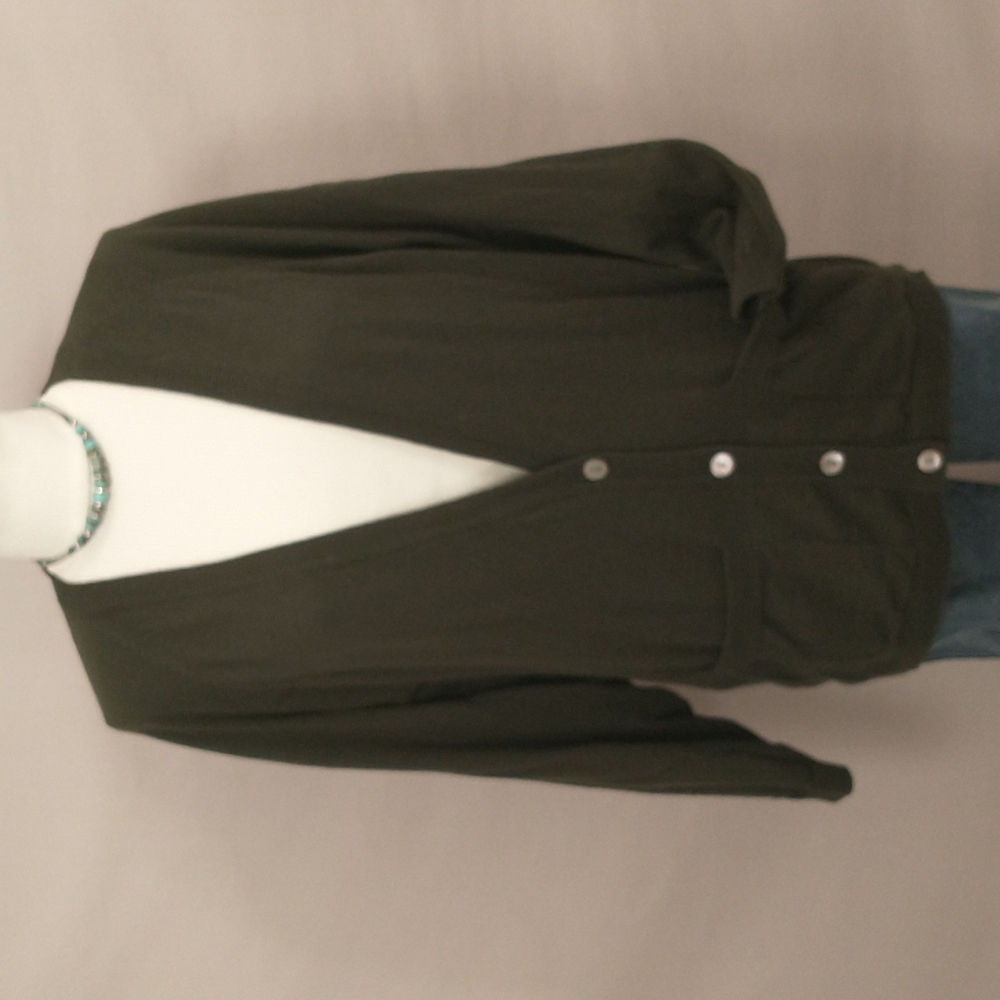 Vintage Boyfriend Long Cardigan Sweater Pocket Dark Olive Drab Soft Wool Classic